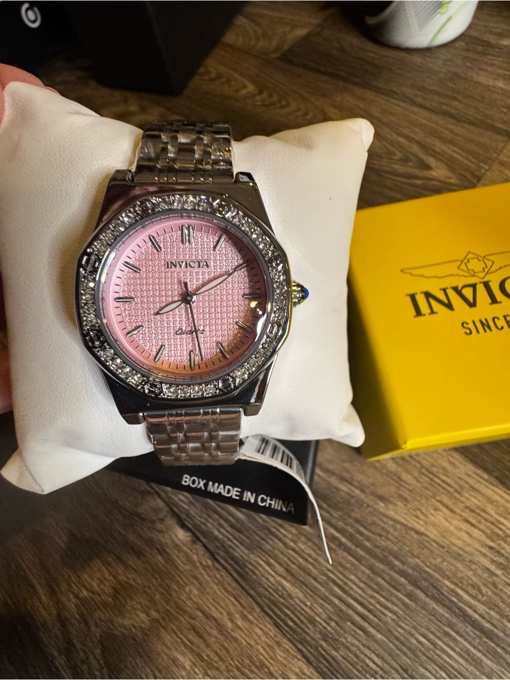 Invicta Women's Silver Bracelet Watch with Pink Dial and Crystal Bezel 33mm
